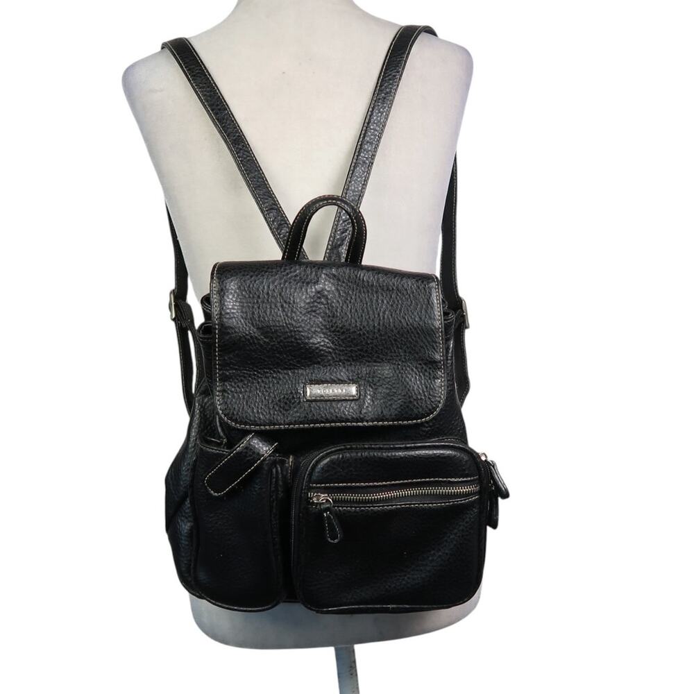 Vintage 90s Rosetti Black Faux Leather Backpack Purse